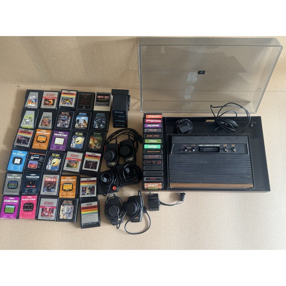 VTG Atari 2600 Console 2 Joystick 3 Paddle & 48 Games Bundle Lot Untested